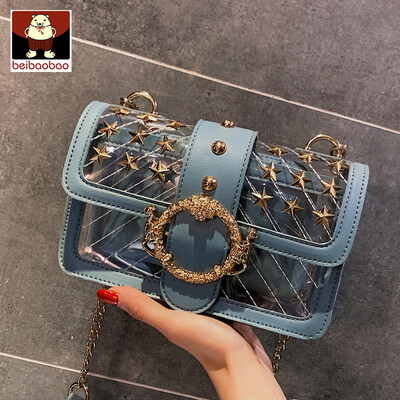 

Transparent small bag 2019 new foreign gas jelly small square bag Korean version 100 lap chain single shoulder oblique satchel bag