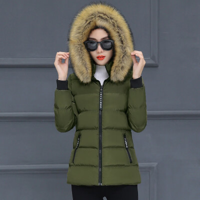 

Cotton short style cotton-padded jacket hat 2018 winter new pure color thickened wool collar cotton clothes
