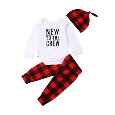 

US Stock Newborn Infant Girl Baby Boy Romper Trousers Pants Outfit Plaid Clothes