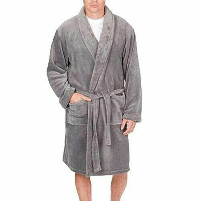 

Mens Winter Warm Plush Lengthened Shawl Bathrobe Home Clothes Long Robe Coat