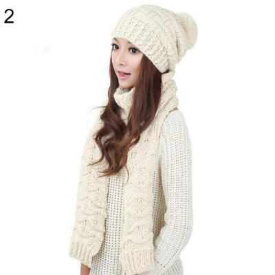 

Fashion Women Winter Warm Cotton Neck Warm Wrap Scarf Shawl Beanie Hat Set Gift