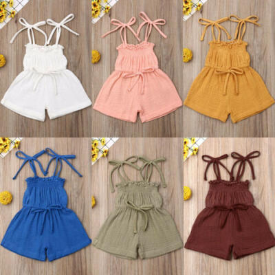 

UK Summer Baby Kids Toddler Girl Clothes Romper Solid Jumpsuit Bodysuit Playsuit