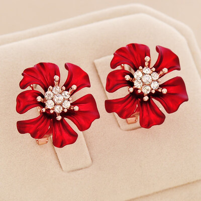 

925 silver red flower fashion ladies earrings