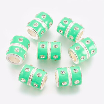 

European Alloy Enamel Beads with Rhinestone Lead Free&Cadmium Free Barrel Silver Color Size about 12mm wide 15mm long