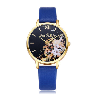 

Hot Selling Women Watches Golden Border Plant Dial Quartz Wristwatch Simple Ladies Leather Strap Clock Relojes Para Mujer