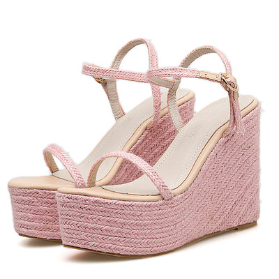 

Rose Stylish Womens Straw Slip-On Breathable Open-Toe Shoes Wedges Platform Sandals