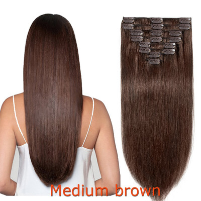 

100 Human Hair Real Thick Women Girls Long Straight Full Head Hair Extension Clip In Hair Extension