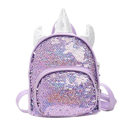 

Cute Horn Decor Travel Backpacks Kids School Bags Sequins Leather Rucksack