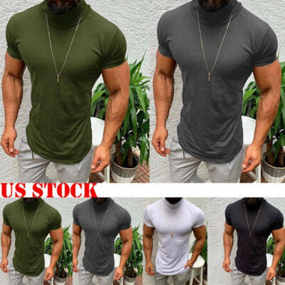 

US HOT Mens Short Sleeve Shirts Muscle Solid Slim Fit Tee Tops Blouse T-Shirt