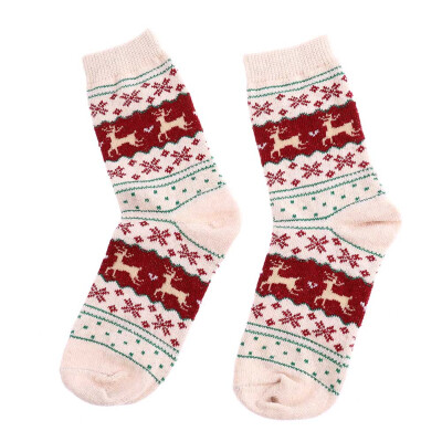 

1 Pair Snowflake Deer Christmas Wool Design Cotton Socks Warm Winter