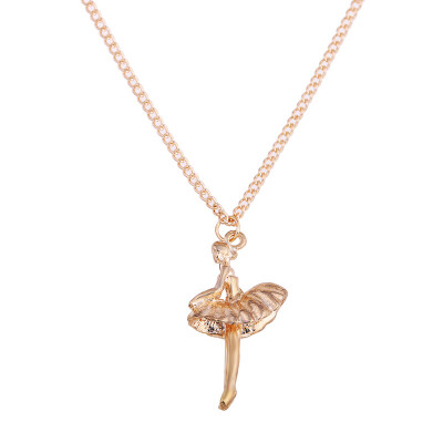 

New Golden Plated Happy Birthday Ballet Girl Alloy Clavicle Bones Pendant Short Necklace