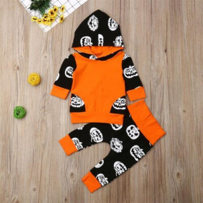 

Newborn Baby Halloween Boy Girl Hooded T-shirt Tops Pants Outfits Set Clothes