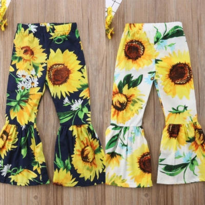 

Fashion Toddler Kid Girls Baby Clothes Sunflower Floral Boot-cut Casual Pants