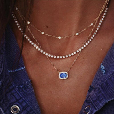 

Bohemian Exquisite Crystal Pendant Multilayer Gold Necklace Women Fashion Clavicle Chain Party Wedding Clothing Accessories