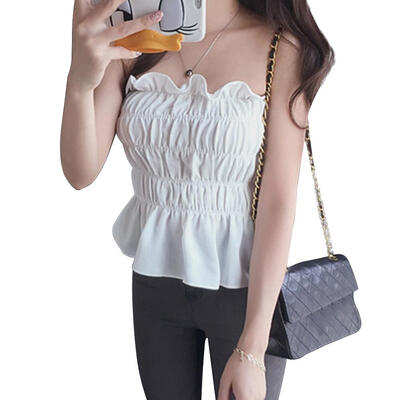 

Summer Chiffon Women Vest Solid Color Lace-Up Straps Off Shoulder Sexy Tops