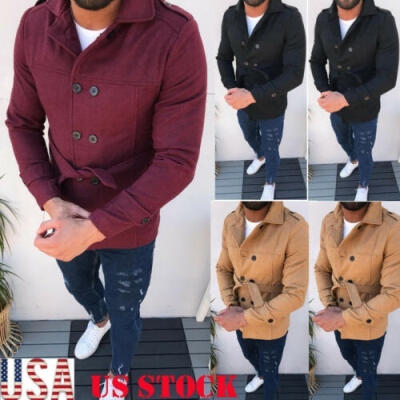 

Winter Men&39s Woolen Casual Trench Coat Windbreaker Overcoat Long Jacket