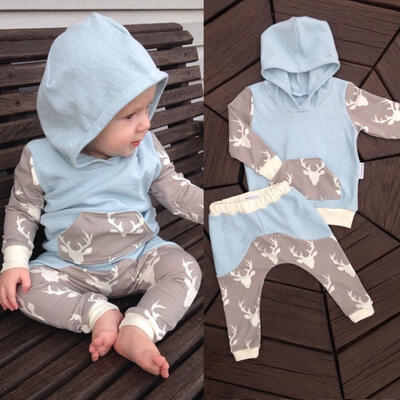 

Newborn Baby Girls Boys Long Sleeve Hooded Coat TopsDeer Pants 2Pcs Outfits Set