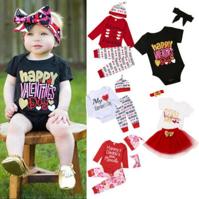 

Infant Baby Girl Valentines Day Romper Pants Skirt Headband Hat Outfits Clothes