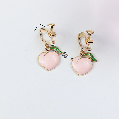 

New Ear Clip Ear Stud Fruit Series Dangle Statement Peach Earrings Jewelry Decor