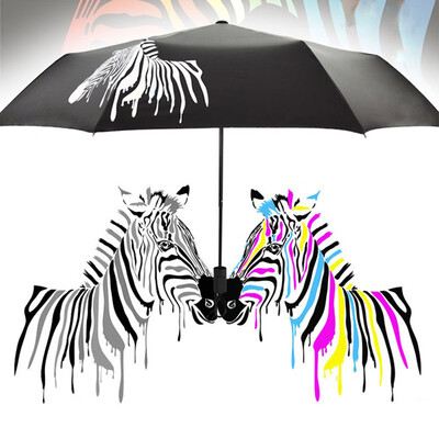 

〖Follure〗Color Changing Folding Umbrella Sunshade Zebra Parasol Rain Shade Anti-UV