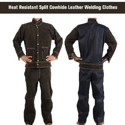 

CowhideJean Welding Suits Heat Resistant Heavy Duty Welding Suit Wear-resistant Anti-scald Flame Resistant Working Clothing Weldi