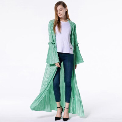 

Women Kimono Cardigan Solid Pleated Beach Boho Outerwear Bandage Summer Loose Bikini Cover Up BlackGreen