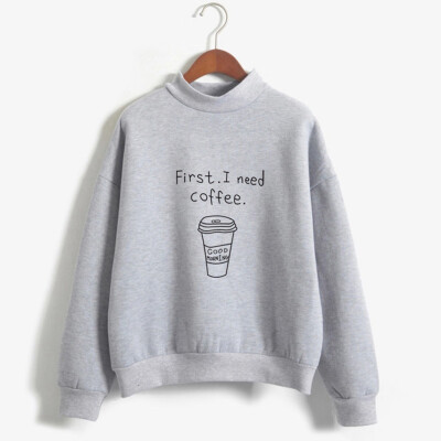 

Starmoon Women O-Neck Solid Color Coffee Cup Pattern Long Sleeve Plus Velvet Sweatshirt