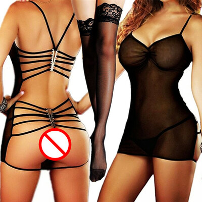 

Womens Sexy Lingerie Transparent Mesh Backless Pajamas Nightdress T-back Suit