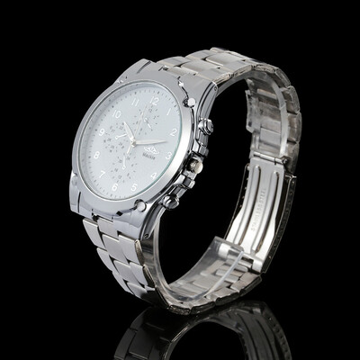 

Gobestart Mens Business Calendar Watch Three Eyes Dial Stainless Steel Belt Quartz Watch