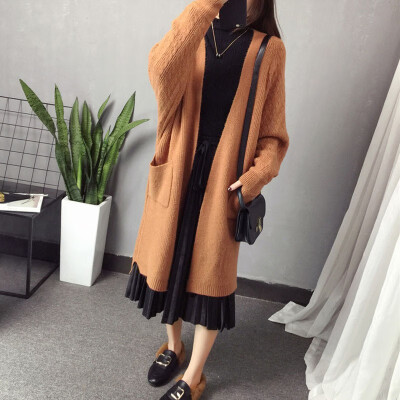 

Winter 2018 sweater jacket womens long style Korean version of loose new knitted cardigan languid breeze harajuku coat