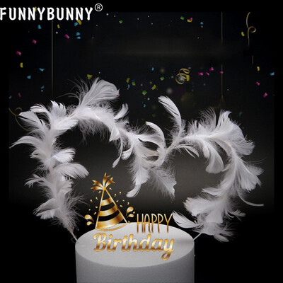 

FUNNYBUNNY Feather Cake Toppers Cupcake Decoration DIY Birthday Party Decoration Happy Birthday Cake Topper Thanksgiving