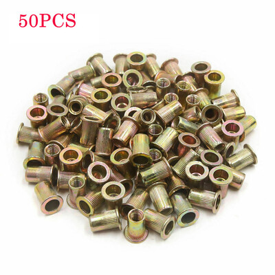 

〖Follure〗50Pcs M5 Plated Steel Rivet Nut Flat Head Threaded Insert Nutsert