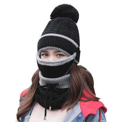 

Three-Piece Fashion Thicken Woolen Women Winter Beanie Neck Scarf with Mask