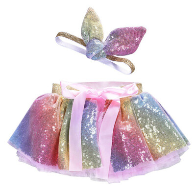 

Girls Kids Tutu Party Dance Ballet Baby Bling Costume SkirtEars Headband Set TuTu Ball Gown Girls Skirts Rainbow Skirt