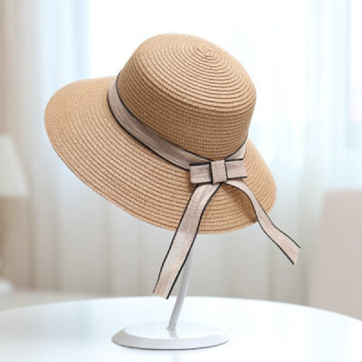 

Women Hat Summer Fall Sunscreen Bow Straw Weaving Hat Wide Brim Foldable Travel Beach Hats Suns Visor UV Protection Cap