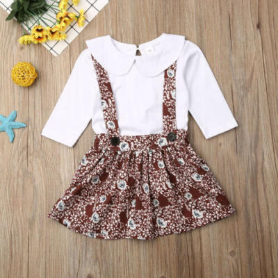 

Newborn Baby Girl Floral Long Sleeve Doll Collar Skirt Strap Dress Cotton Cloths