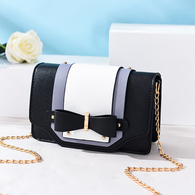 

New macarons contrast color chain handbags sweet girl bow small square bag diagonal shoulder Korean version of the bag