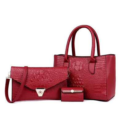 

Tailored Womens Fashion Simple Style Three-Piece Solid Color Leather Handbag
