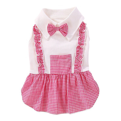 

Pet Dog Summer British Plaid Shirt Collar Pet Clothes Princess Dress Clothing Accessories for Puppy Decoration