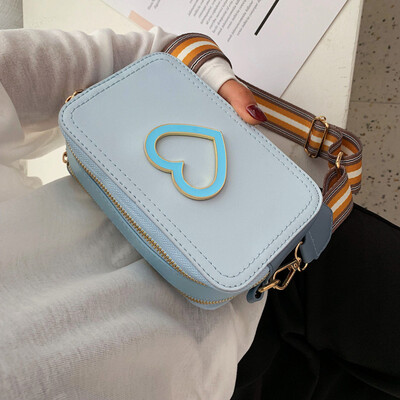 

Qiao Bani 2019 new Korean version of chic fashion simple ribbon peach heart hit color small square bag shoulder diagonal female bag