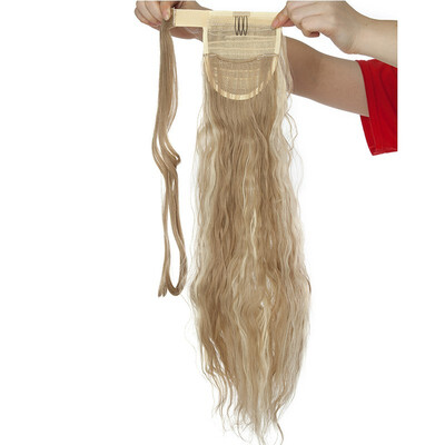 

20 Inch Long Corn Wave Ponytail Extension Magic Paste Heat Resistant Wavy Synthetic Wrap Around Ponytail Black Hairpiece for Women
