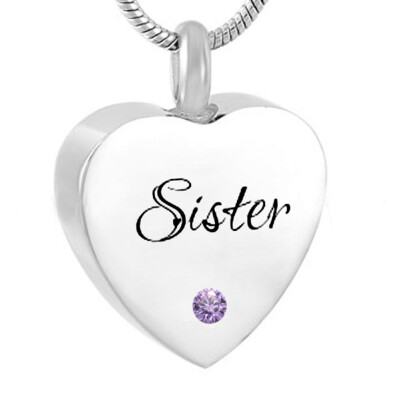 

Cremation Urn Jewelry heart Sister Birthstone Memorial Ash Keepsake Necklace