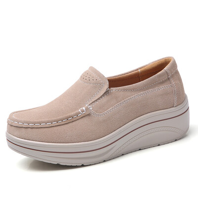

LZJ 2019 Spring women flats shoes platform sneakers shoes leather suede casual shoes slip on flats heels creepers moccasins 3088