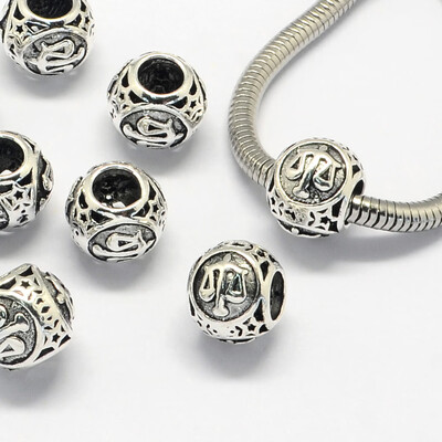

Alloy European Beads Large Hole Rondelle Beads with ConstellationZodiac Sign Antique Silver Libra 105x9mm Hole 45mm