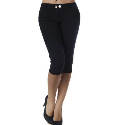 

Tailored Fashion Women Plus Size Solid Button Zipper Casual Pants Calf-Length Trousers