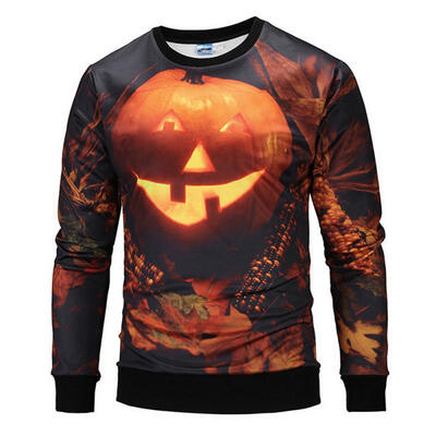 

Autumn Winter Halloween Casual O-Neck Hoodies 3D Print Pumpkin Lamp Loose Sweatshirts For Men