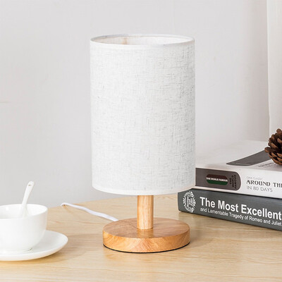 

Siaonvr Wood Table Lamp Bedside Desk Lamp With Round Flaxen Fabric Shade for Bedroom