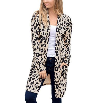 

Roseonmyhand Women Long Sleeve Leopard Print Pocket Fashion Coat Blouse T-Shirt Cardigan Top