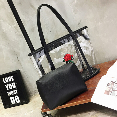 

Tailored Women Transparent Jelly Bag Tote Bag Summer Rose Bag Shoulder Bag Handbag