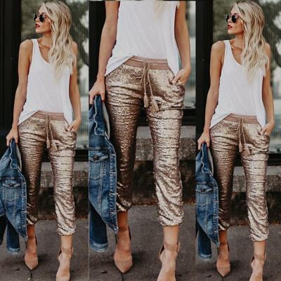 

Women High Waist Skinny Pants Sequin Glitter Leggings Joggings Trousers Clubwear